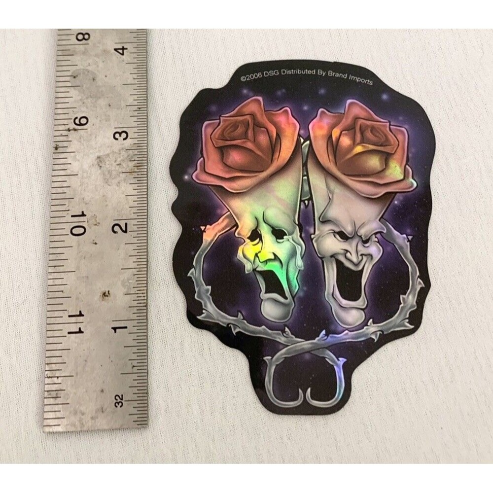 VTG DSG Brand Imports Vending Sticker 2006 2 RED ROSES 2 SKULLS Holographic